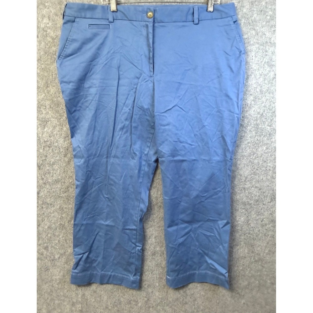 Lands End Women Blue Cotton Blend Stretch Chino Straight Leg Crop Pants Size 18W
